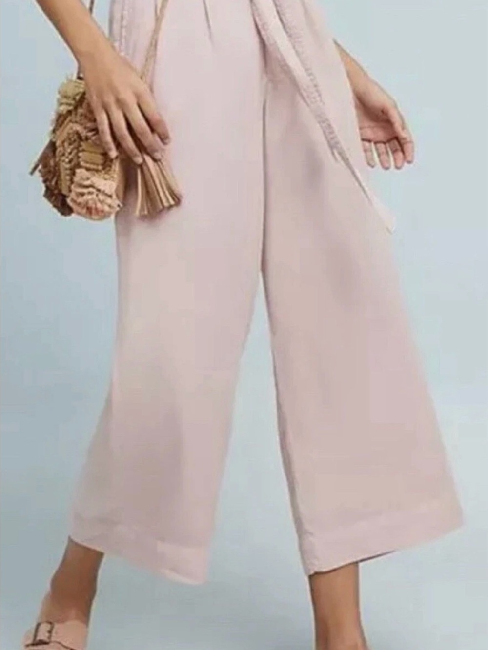 Anthropologie Blush Pink Paperbag Waistband Wide-Leg Pants - Size 12